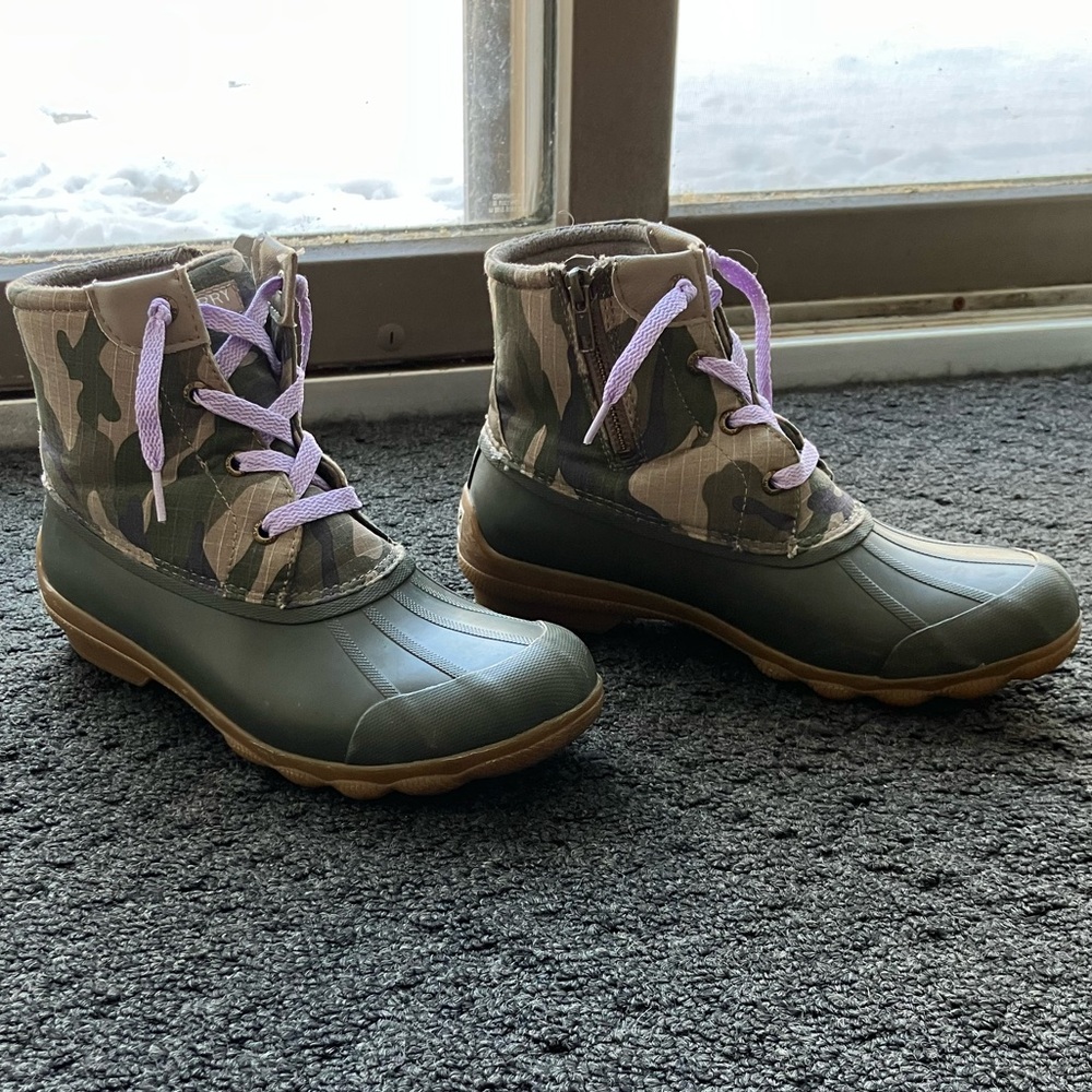 Sperry Olive Camo Duck Boots